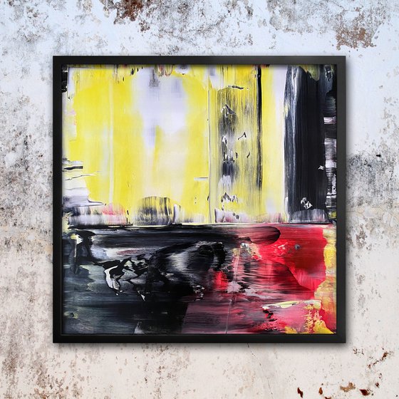 "Sweet Little Lies" - Original PMS Abstract Acrylic Painting On Plexiglass, Framed - 26" x 26"