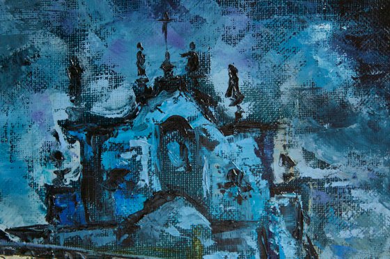 Cityscape oil painting - Tram in Porto impasto painting - Art for living room - Gift idea