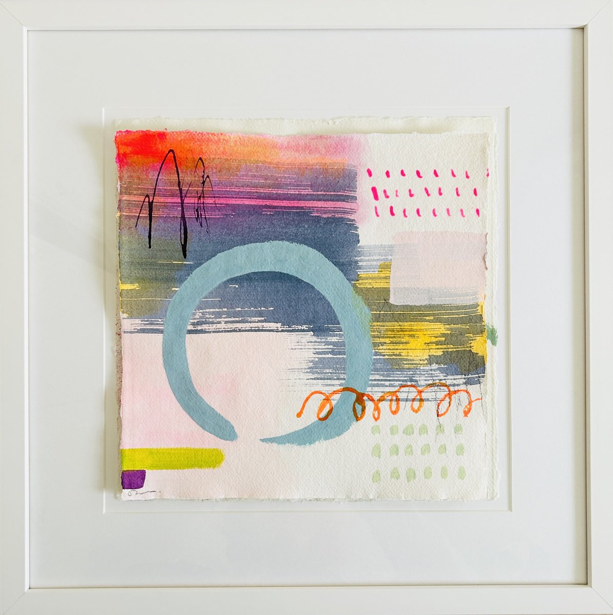 Abstract Ink Drawing By Ryoko Minamitani, 11 X 11", Conversation Series 79, Original Artwork