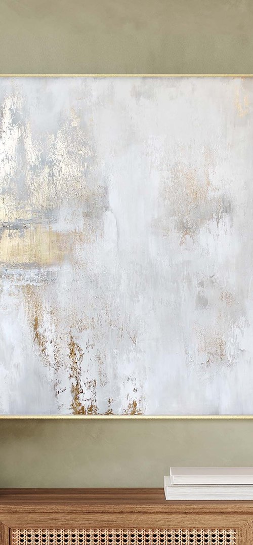 "Cascade 6" Gold white abstract acrylic art by Yana Sagan