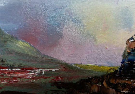 A Rocky Outcrop- Glencoe - Small Framed Oil Painting 14 x 9.7cm (5.5 x 3.81 Inches)