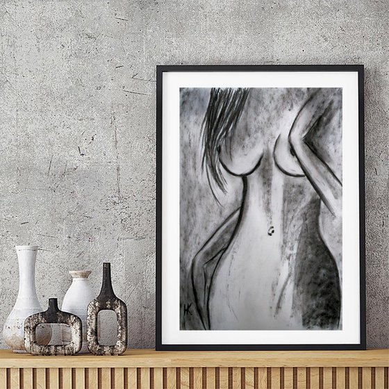 Woman Nude original charcoal art