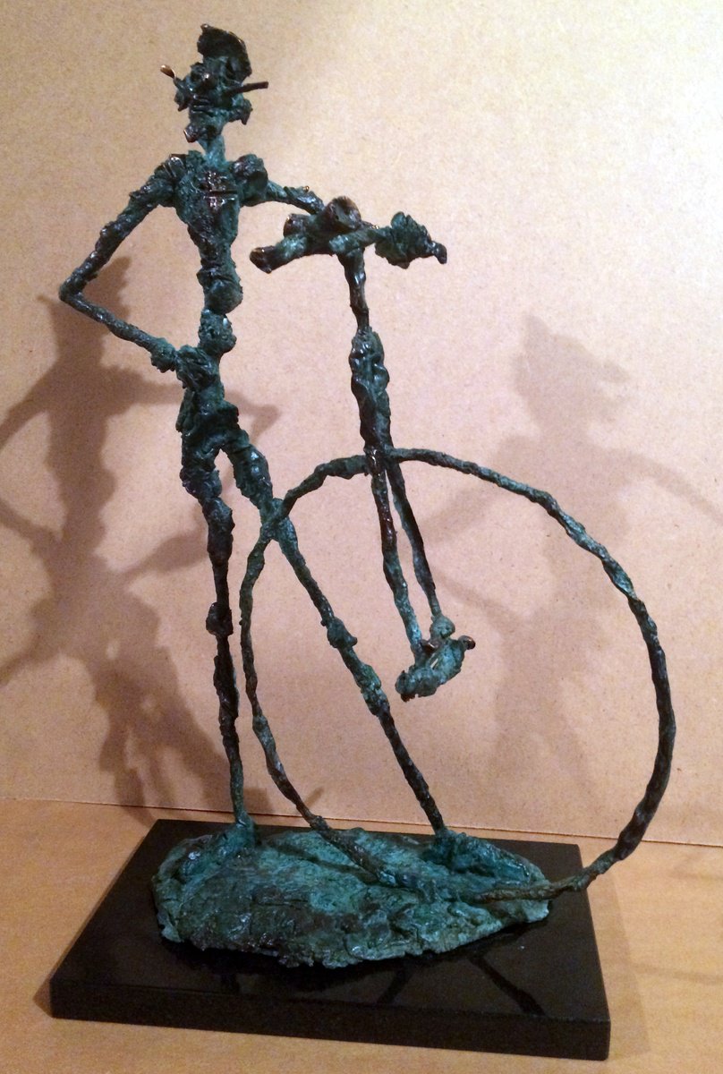 Surrealistic Portrait Bronze Sculpture By Toth Erno, 12 X 16", Bicycle Clown 2., Original Artwork