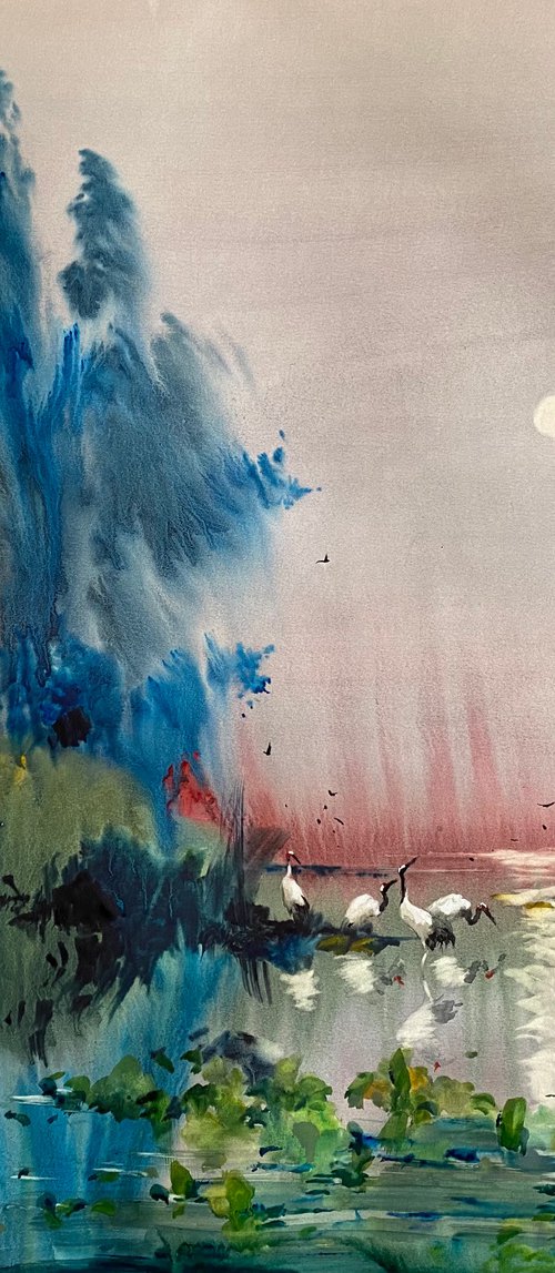Watercolor “Full moon. Freshness” perfect gift by Iulia Carchelan