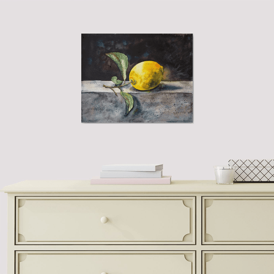 The lemon - original watercolor, darkness light, artwork for kitchen