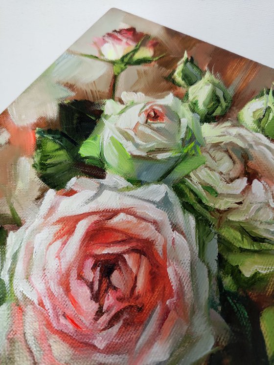 Rose painting, Flowers art painting, Small painting on canvas of flowers, Original painting oil, Impressionistic