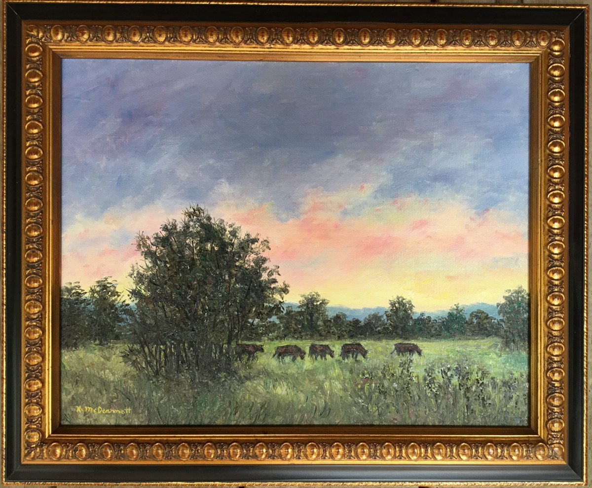 Impressionistic Landscape Oil Painting By Kathleen Mcdermott, 17 X 14", Out For The Night, Original Artwork