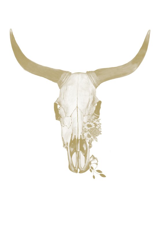 Cow Skull with Golden Flowers