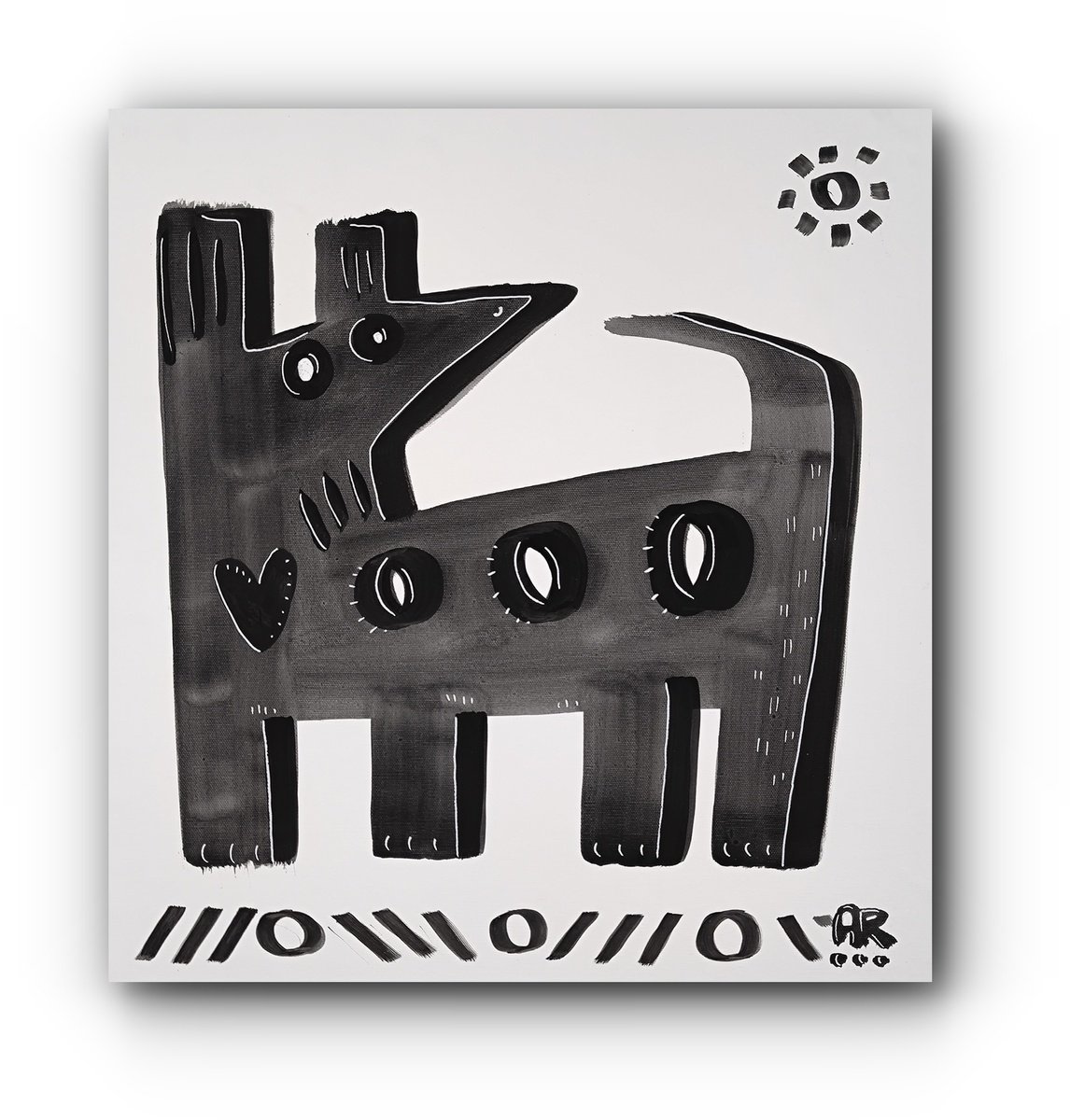 Animal Acrylic Painting By Angel Rivas, 21 X 22, Dog Love, Original Artwork