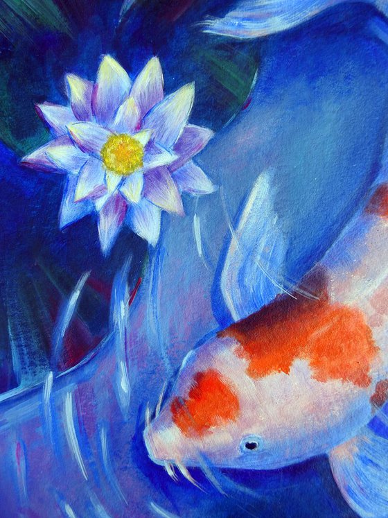 Koi Fish and Water Lily Original Acrylic Painting