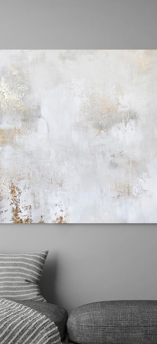 "Cascade 9" White and gold abstract art by Yana Sagan
