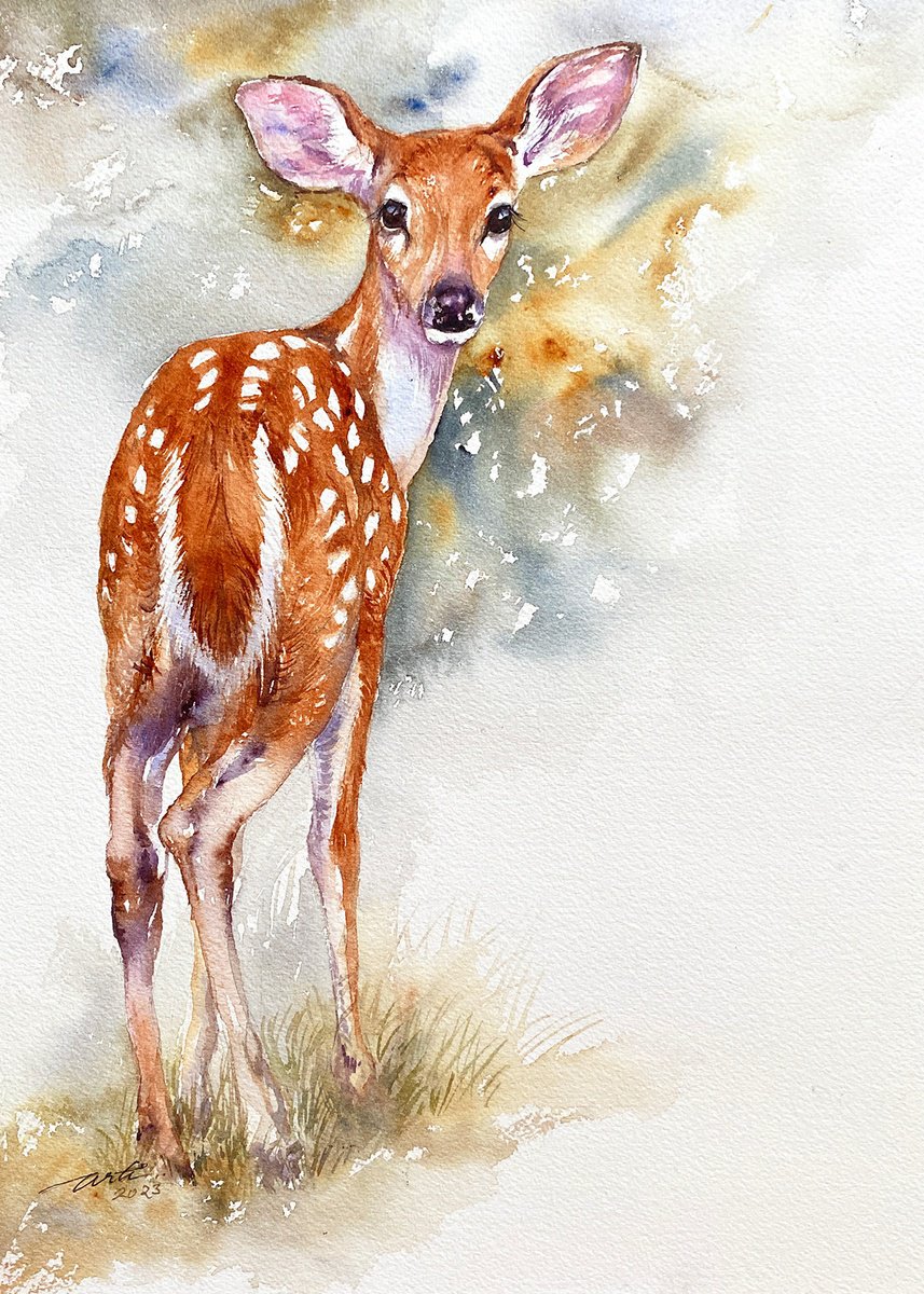 Impressionistic Animal Watercolour By Arti Chauhan, 10 X 14, Rusty The Deer, Original Artwork