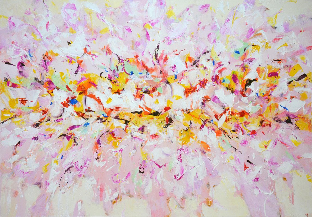 Abstract Acrylic Painting By Iryna Kastsova, 51 X 35, Pink., Original Artwork