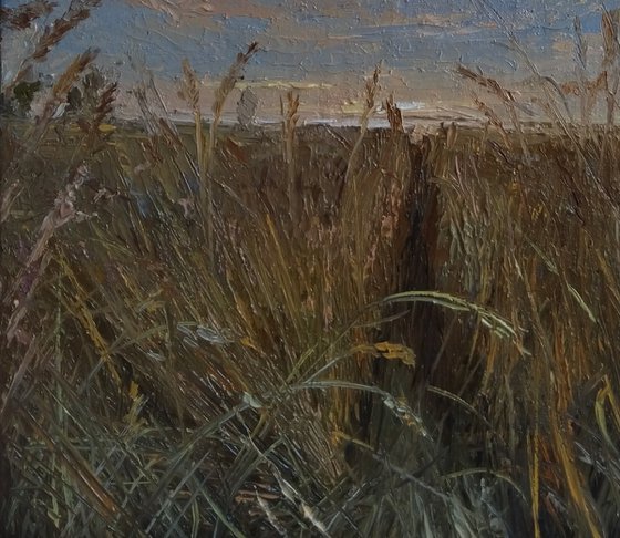 In the wheat field (25x26cm, oil painting, impressionistic)