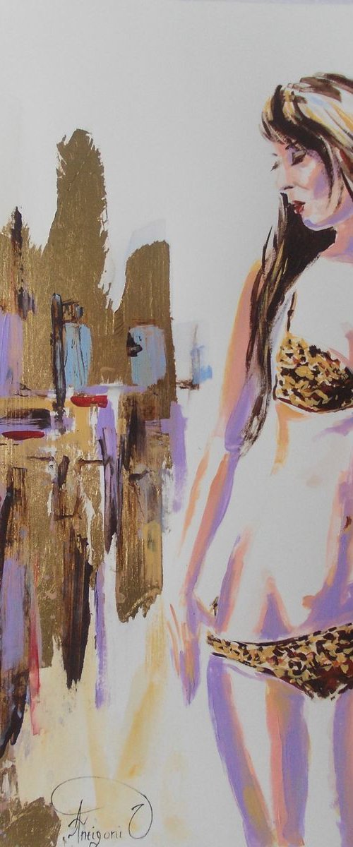 Wild Side --Mixed MediaWoman  Painting on Paper by Antigoni Tziora