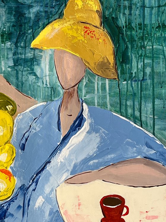 Woman with Cat Painting