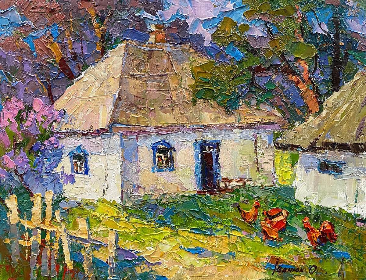 There Are Chickens In The Yard By Kalenyuk Alex, 18 X 14, Artwork For Sale On Artfinder