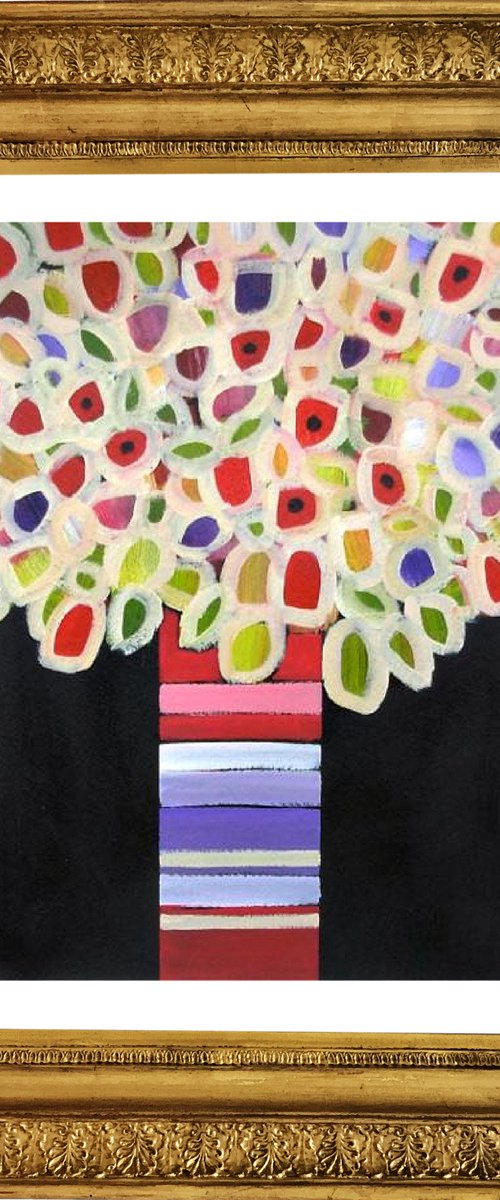 Mixed Flowers in a Striped Vase by Jan Rippingham