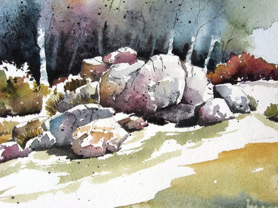 Forest Stones - Original Watercolor Painting
