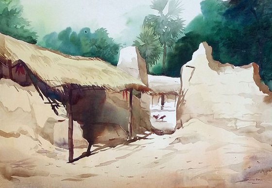 Morning Bengal Village-Watercolor on paper