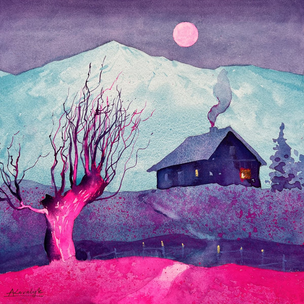 Impressionistic Landscape Watercolour By Andrii Kovalyk, 12 X 12, The Magic Of The Carpathians, Original Artwork