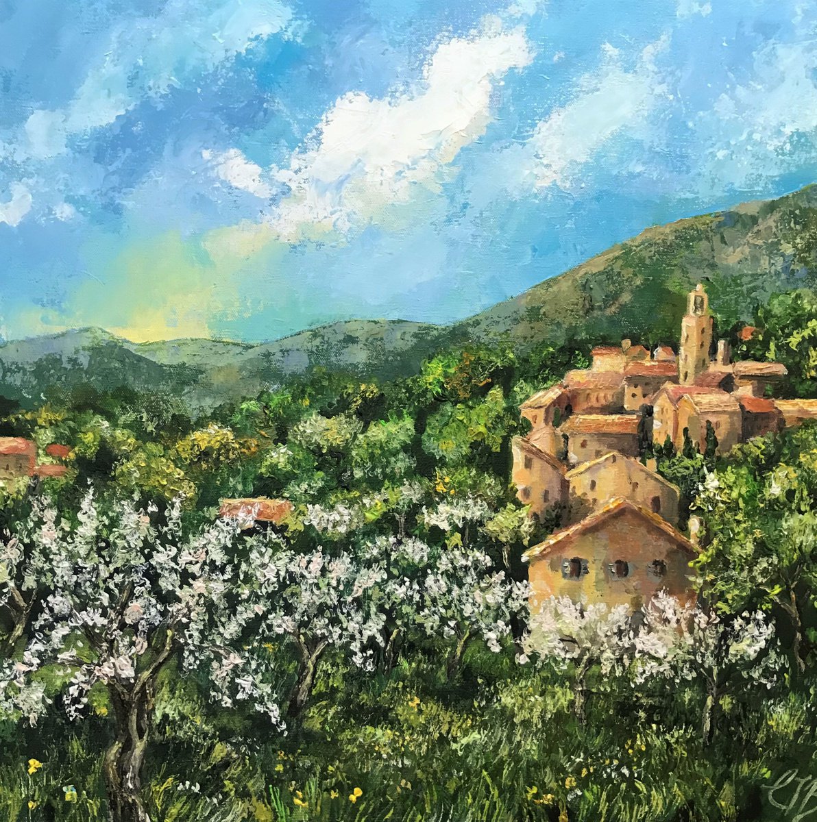 Springtime in Provence no 2 -landscape painting by Colette Baumback