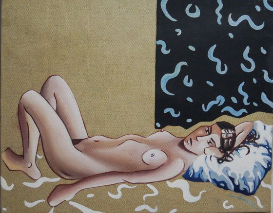 Oil painting on canvas ( youth artwork ) NUDE woman lying