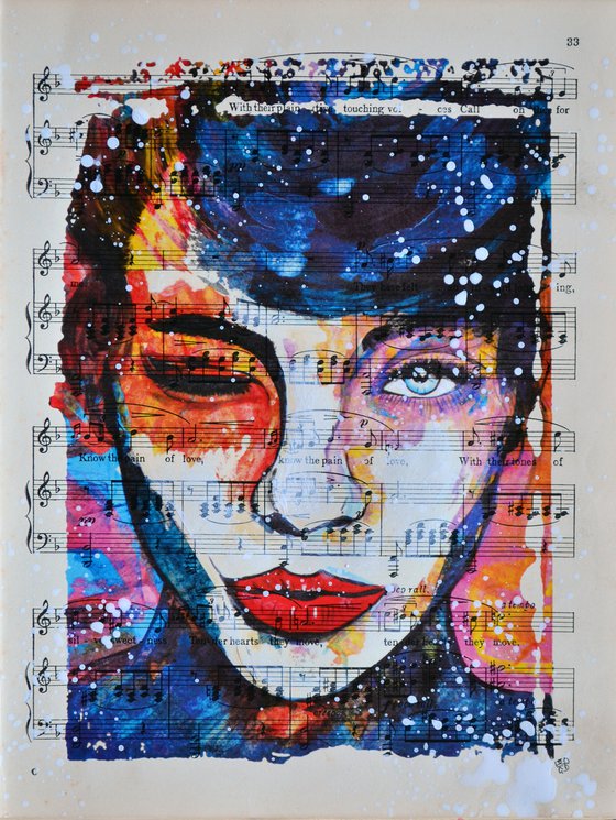 Wink - Collage Art on Vintage Music Sheet Page