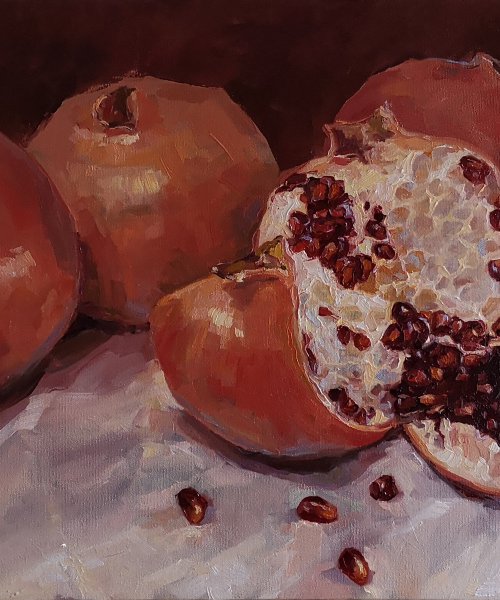 Pomegranates, original, one of a kind, oil on canvas painting by Alexander Koltakov