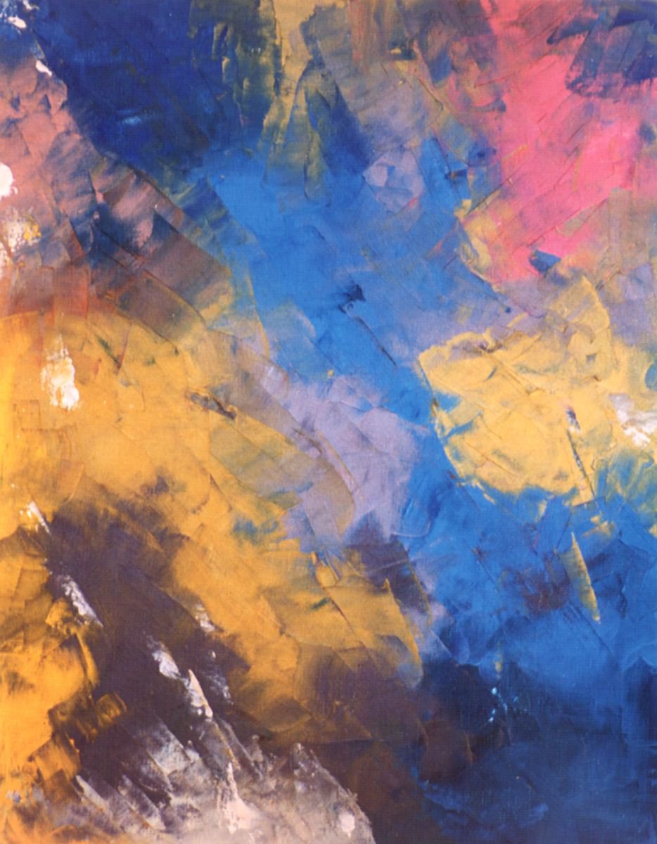 Abstract Landscape Oil Painting By Saroja Van Der Stegen, 17 X 20", 4 Seasons (Ref#:314-8F), Original Artwork