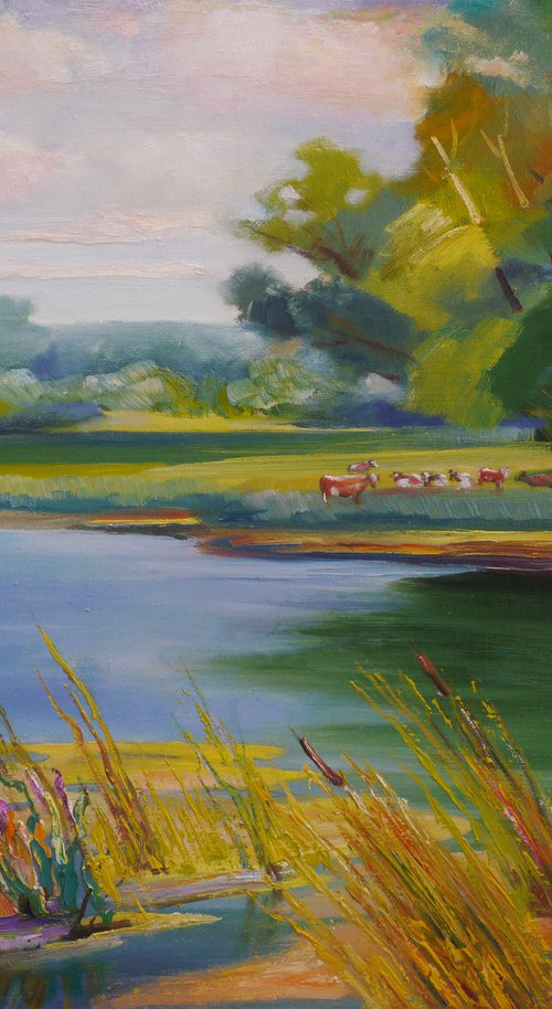 Summer. Cows near the water by Vyacheslav Onyshchenko