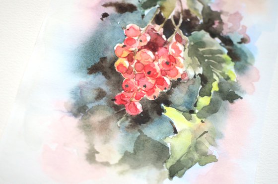 Red currant, Watercolor berries, Small art for kitchen