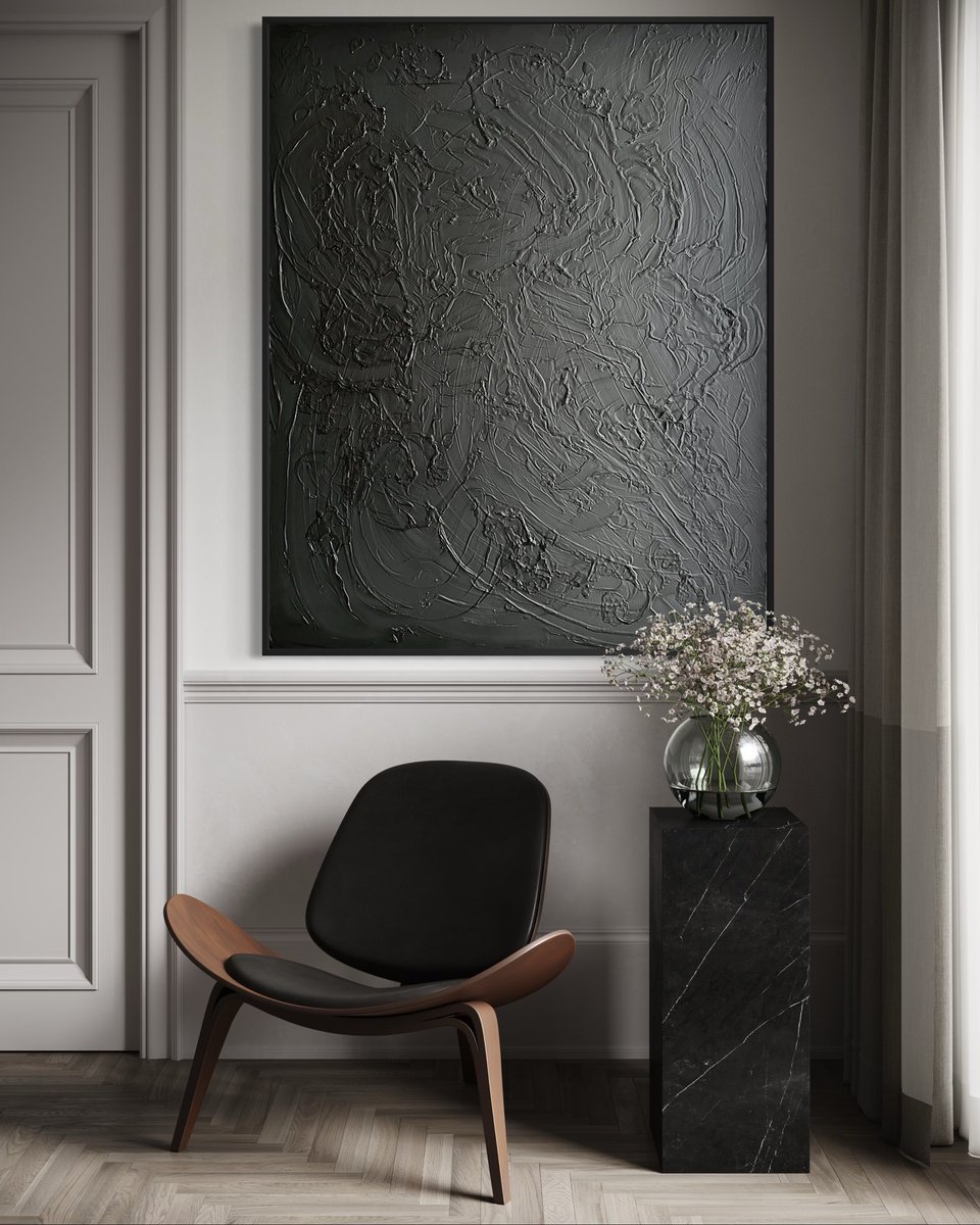 Abstract Acrylic Painting By Alisa Fimen, 31 X 39, Noir, Original Artwork