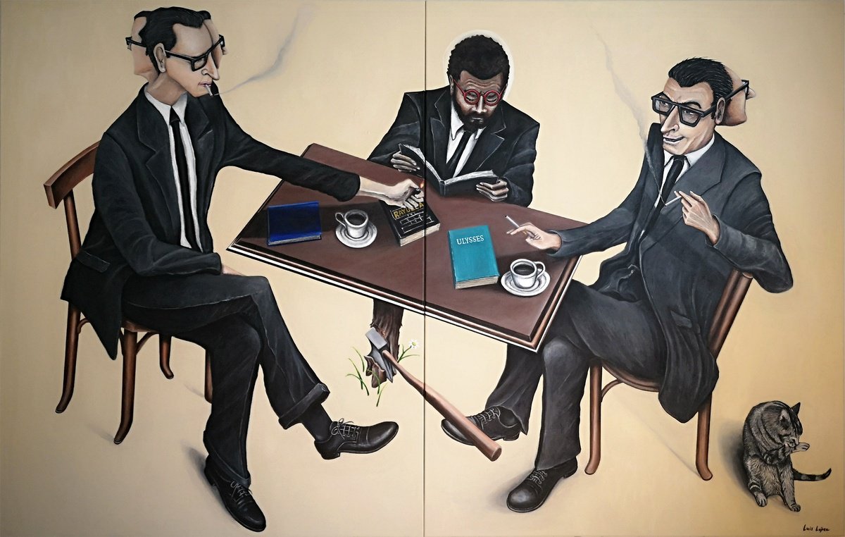 Surrealistic Portrait Acrylic Painting By Luis Lopez, 142 X 106", Au Rendez-Vous Des Poetes, Original Artwork