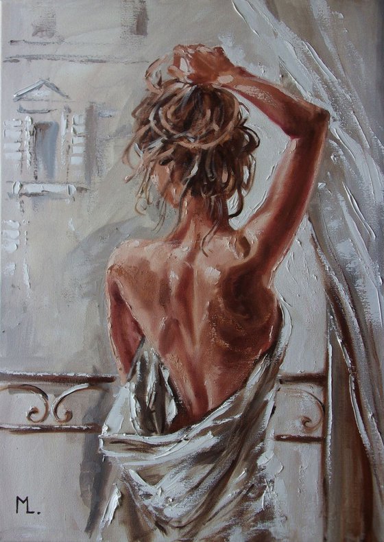 " WHERE IS MY COFFEE ? " - 50x70cm original oil painting on canvas, gift, palette kniffe