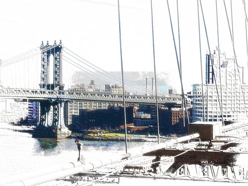 Trocitos de cielo, puente Manhattan/XL large original artwork by Javier Diaz