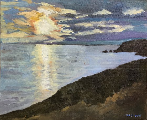 Coastal Sunset, oil painting.