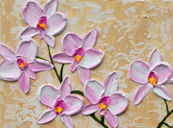 Pink Orchid Blooms - Impasto Flower Painting