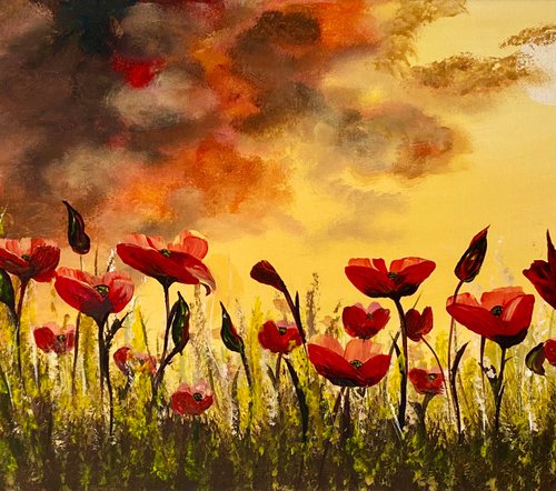 Red Poppies under a Full Moon by Marja Brown