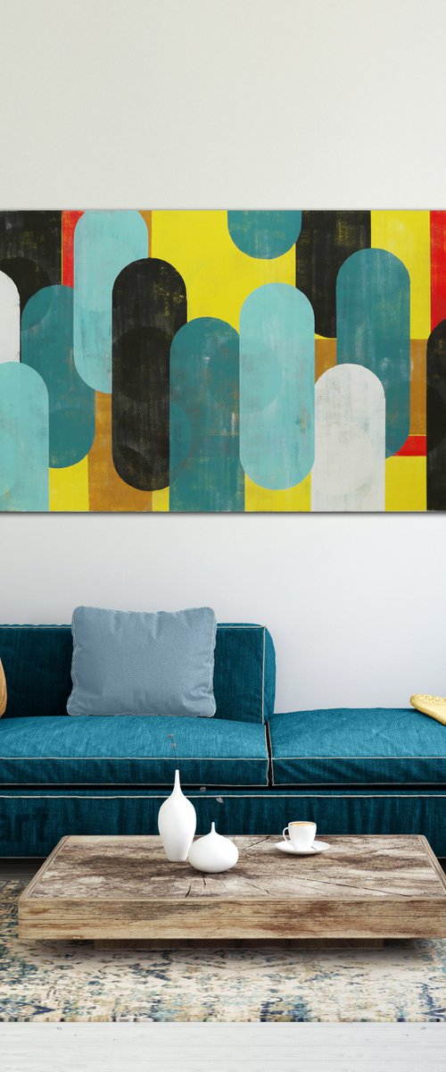 Extra Large Painting - Traffic Bright Yellow & Blue XL - 180x90cm - Acrylic on canvas - Ronald Hunter -O08 by Ronald Hunter