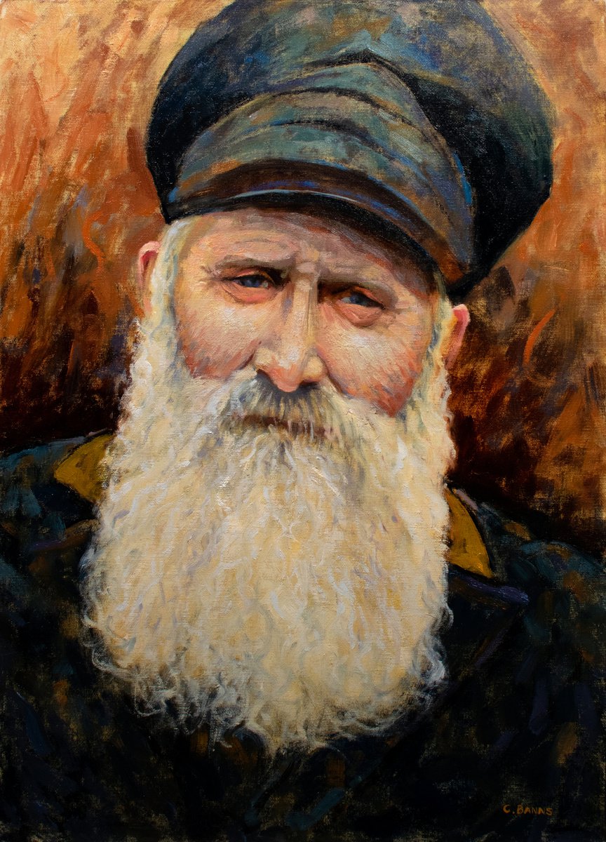 Impressionistic Portrait Oil Painting By Gav Banns, 13 X 18, The Old Bearded Sailor, Impressionist Portrait Oil Painting, Artfinder