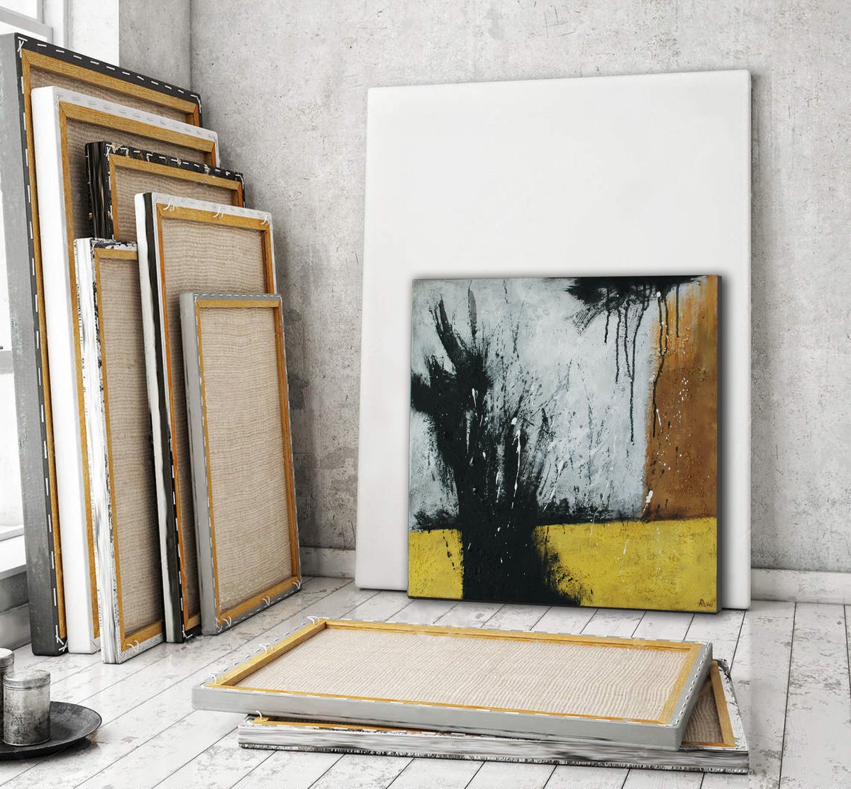 Abstract Acrylic Painting By Rumen Spasov, 23 X 24", "Implosion", Original Artwork