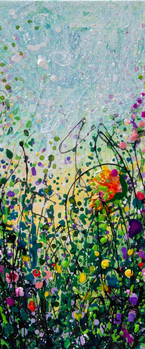 Meadow Full of Flowers Abstract Original Acrylic Painting 16”X16”X1.5”  on Canvas influenced by Jackson Pollock's Style by Lena Owens at OLena Art