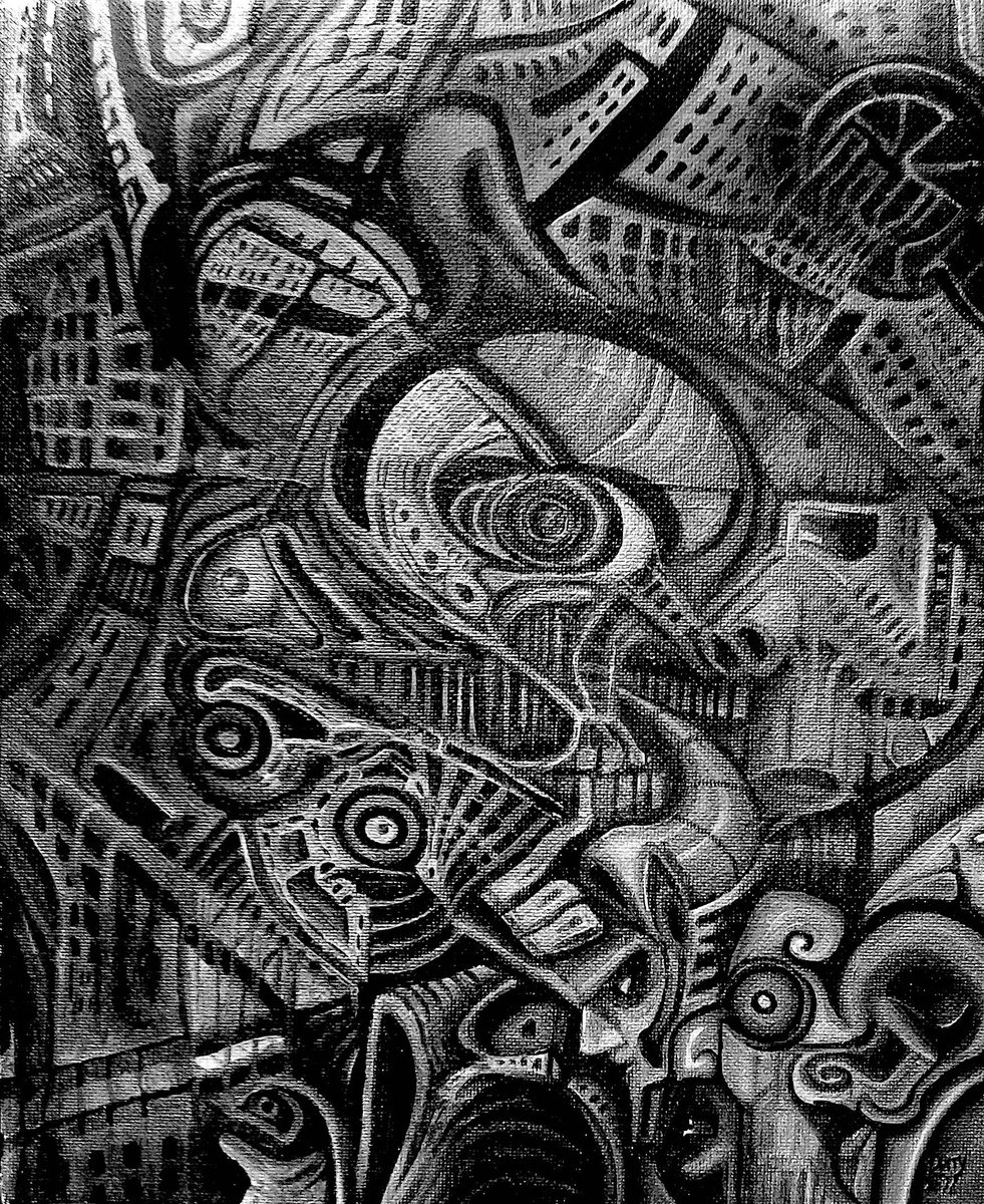 Inner City Depression II - Original Dark Art on Canvas Board by Spencer Derry ART