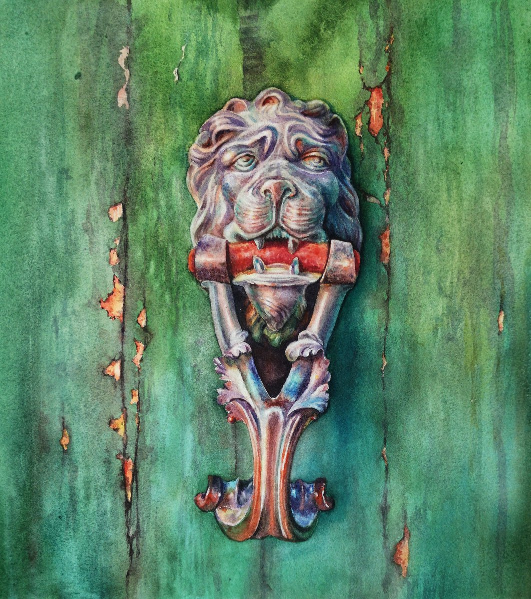 Lion Venetian Door Knocker Venice Italy Antique door knob - Venice - Venezia - Venetia - I... by Olga Beliaeva Watercolour