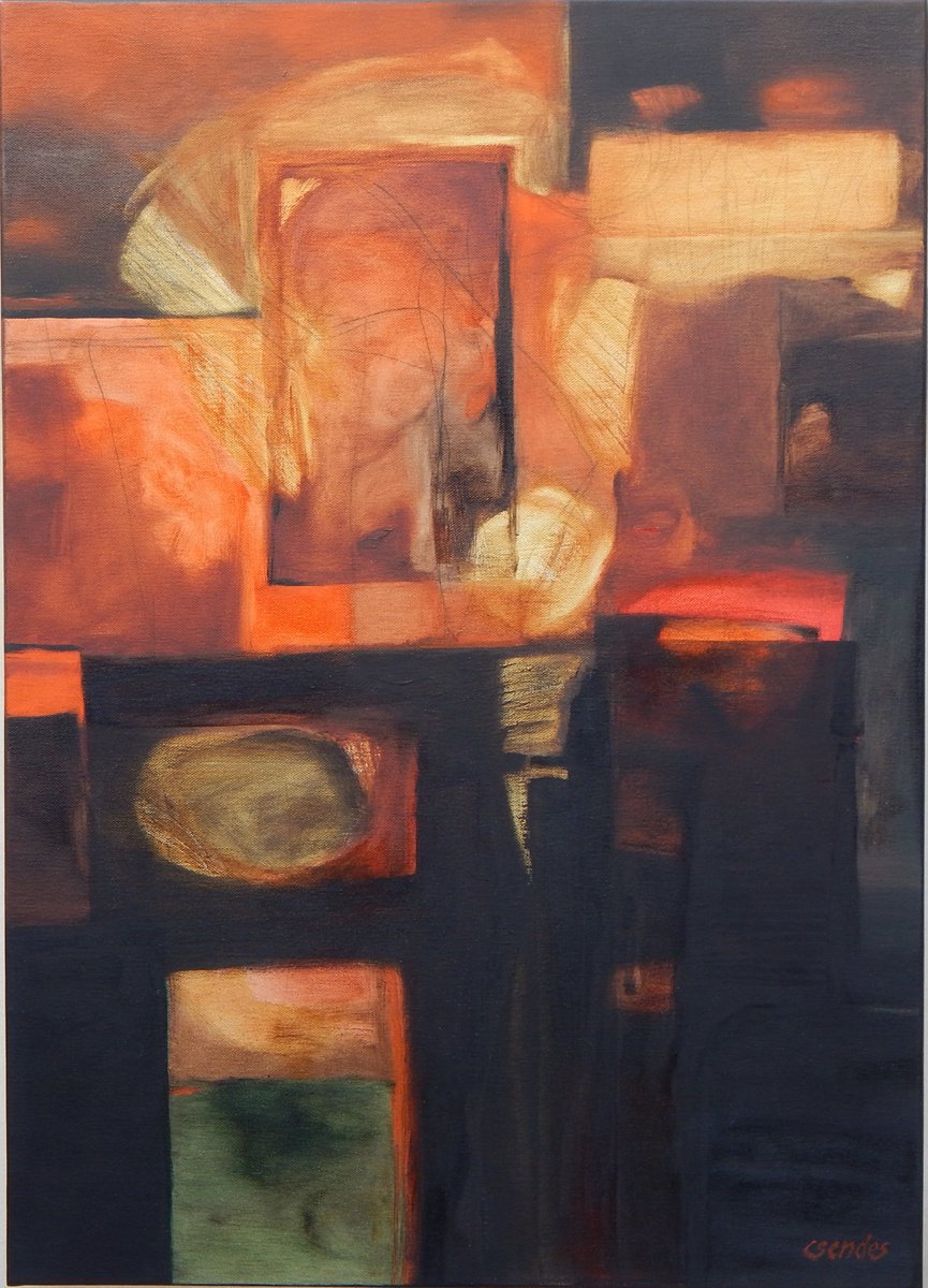 Abstract Oil Painting By Csaba Csendes, 20 X 28, The Laughing Thing, Original Artwork