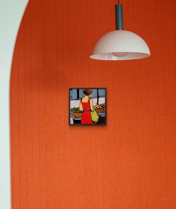 Woman on Market - Original Art 8x8 inch