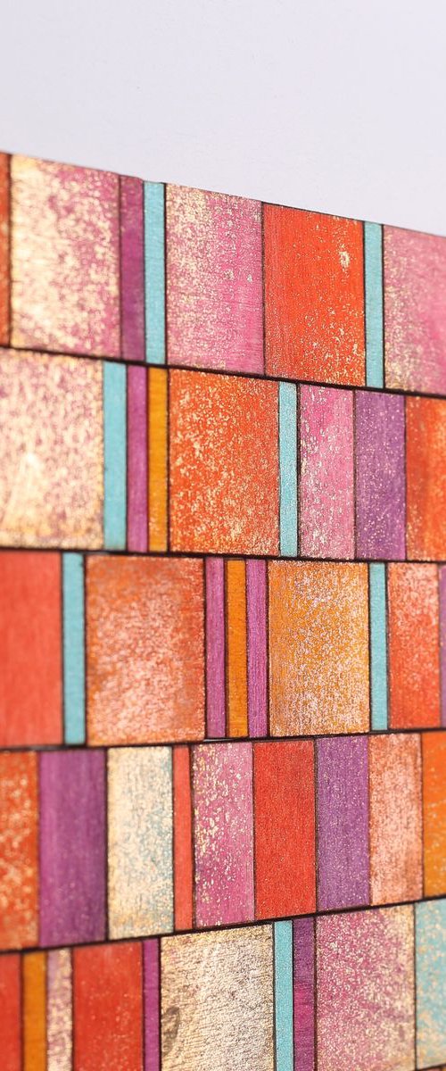 Orange, Pink & Gold Grid Miniature by Amelia Coward