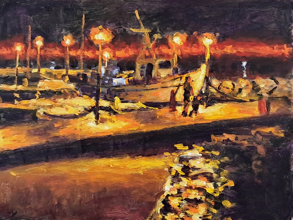Harbour Lights By Dimitris Voyiazoglou, 20 X 17, Artwork For Sale On Artfinder