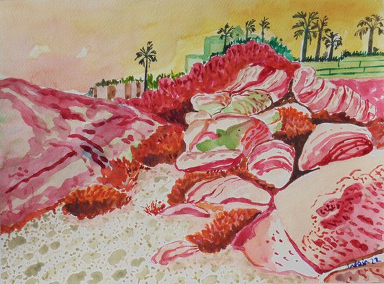 Rocks on playa los toros watercolour study